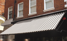 striped black and white awning